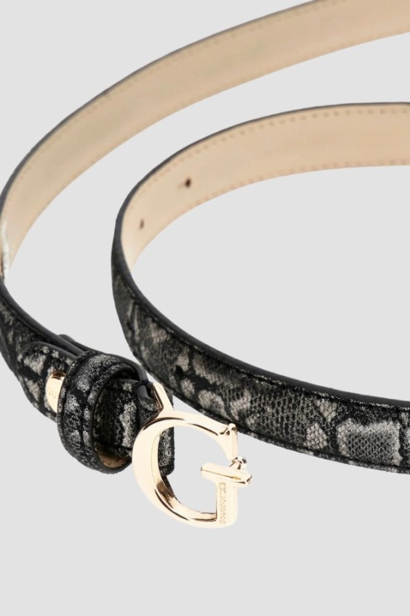 GUESS Czarny damski pasek z printem węża Adj Belt H30, Rozmiar XS
