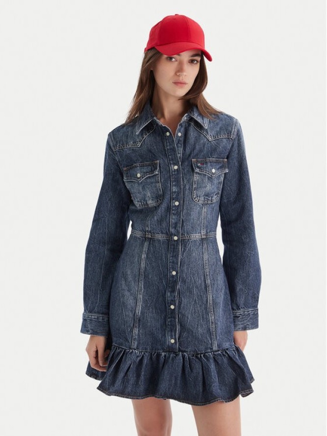 Tommy Jeans Sukienka jeansowa Western DW0DW21635 Niebieski Regular Fit