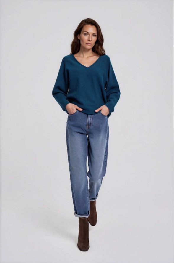 Jeansy mom fit granatowe