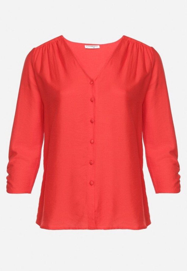 Czerwona Koszula z Wiskozy Ozdobiona Marszczonymi Rękawami i Guzikami Lanorea