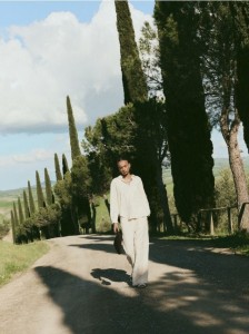 Szerokie spodnie z dodatkiem lnu - beżowy