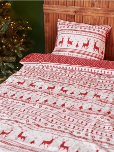 Flanelowy komplet pościeli ze świątecznym wzorem - biały