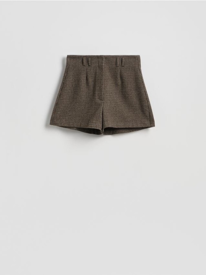 Szorty w pepitkę z wełną - wielobarwny