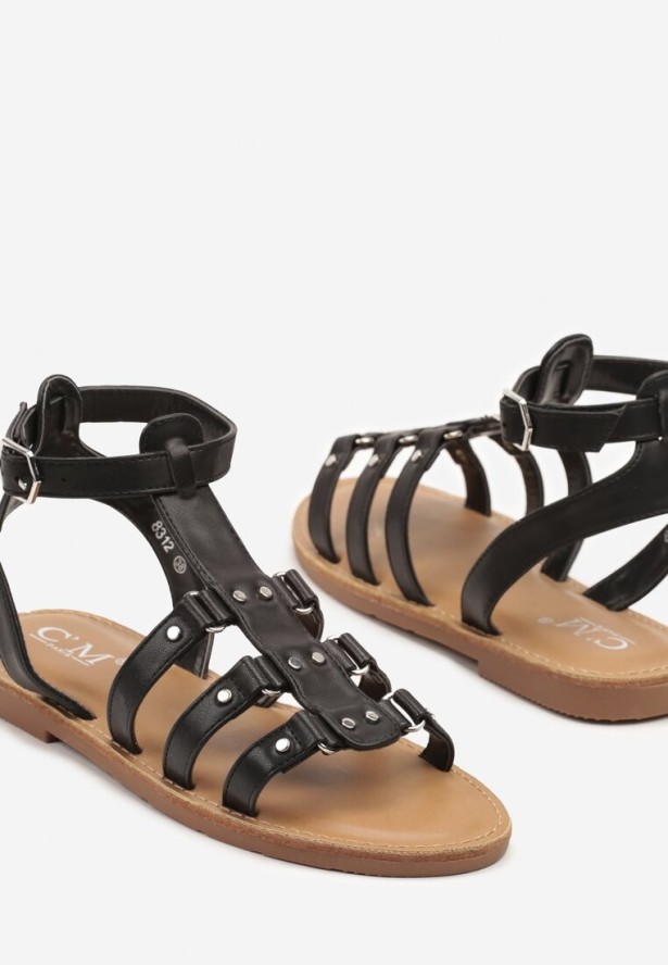 Czarne Sandały Gladiatorki Zapinane na Klamerkę Desarisa