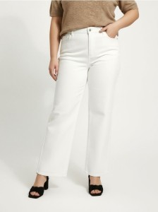 Jeansy wide leg z efektem sprania Plus size - biały