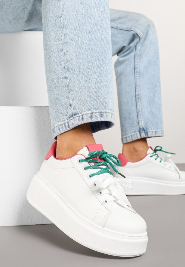 Biało-Różowe Sneakersy Ozdobione Podwójnym Wiązaniem Zdivane