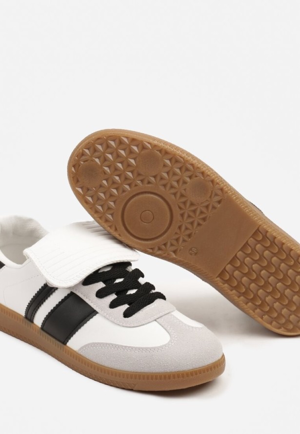 Biało-Czarne Sneakersy Tenisówki Ozdobione Wywinięciem Myrloria