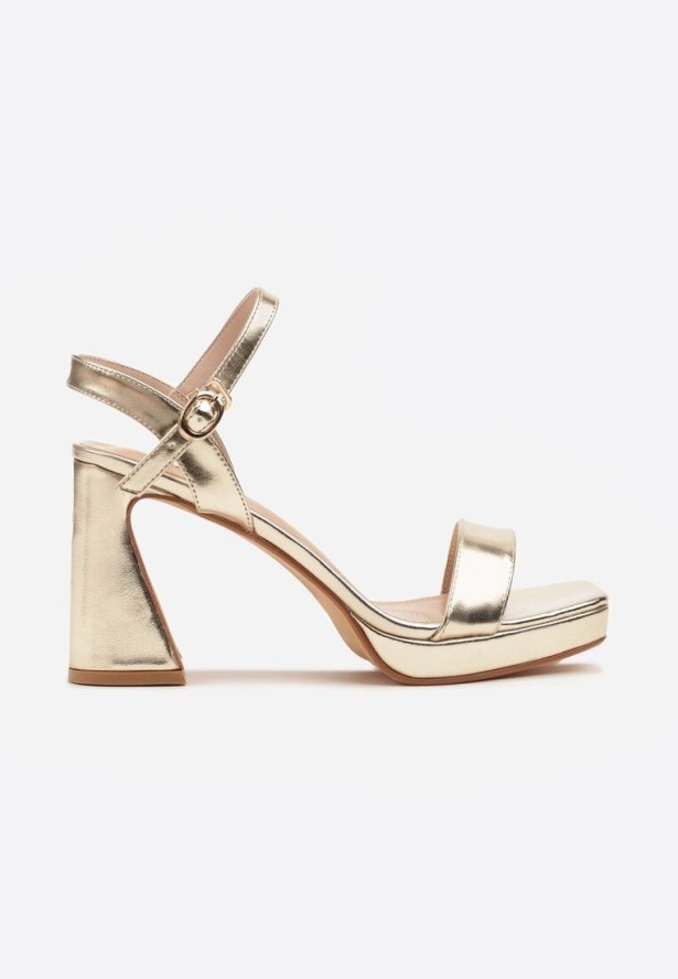 Złote Sandały Vices na Stożkowym Obcasie z Kwadratowym Noskiem Felemela