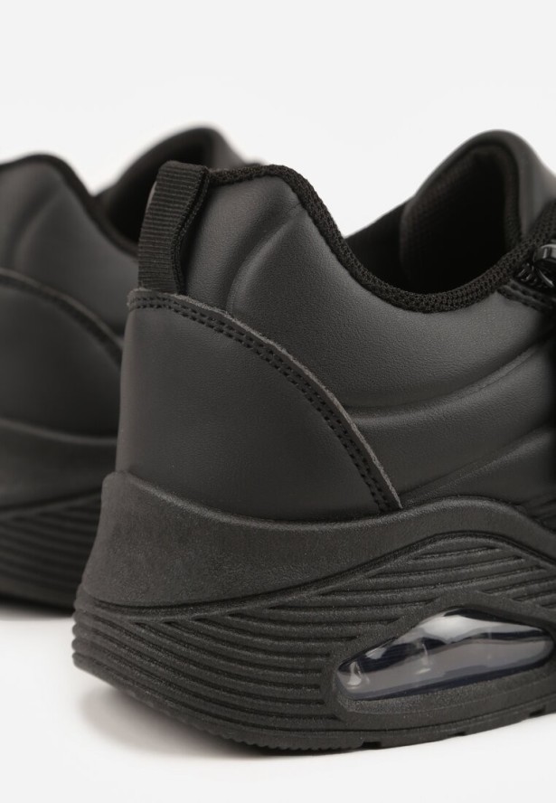 Czarne Sneakersy na Platformie z Przezroczystą Wstawką i Suwakiem z Napisami Valentinae