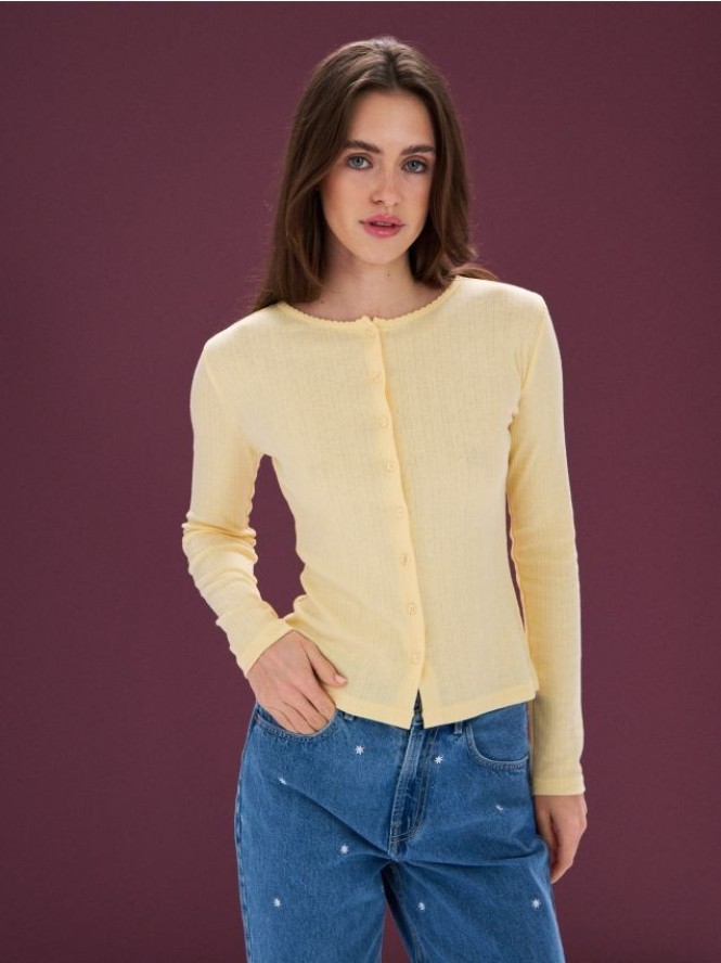 Bluzka z bawełną z długim rękawem - żółty