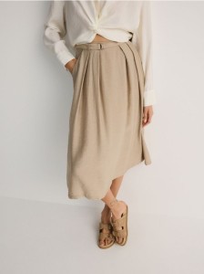 Spódnica midi z paskiem - brązowy