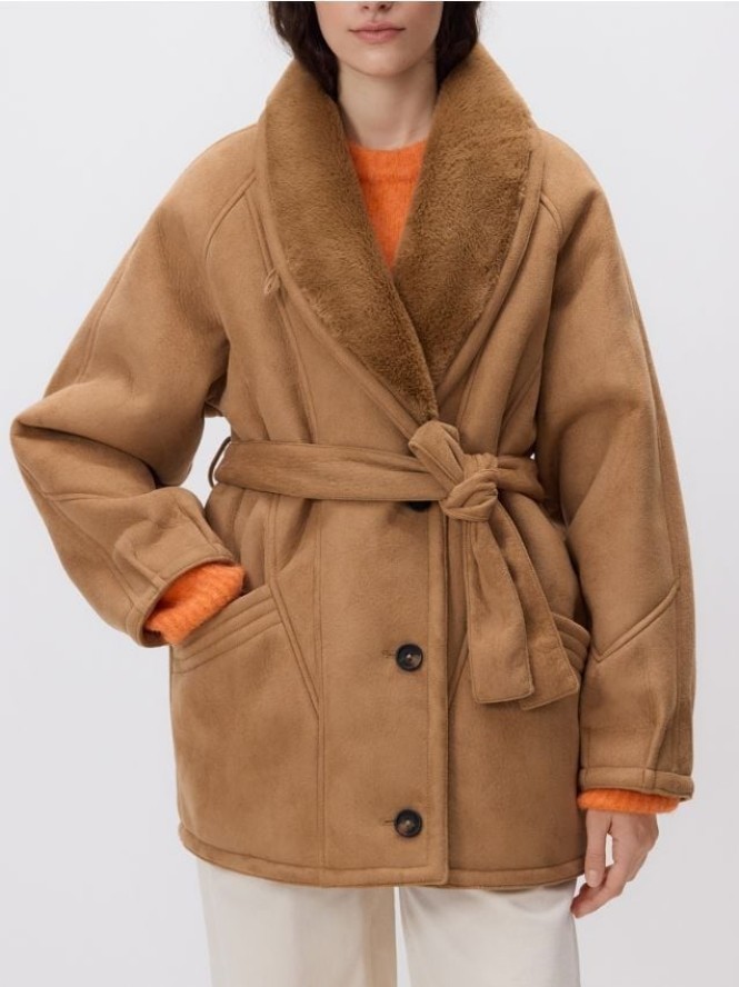 Kurtka z imitacji zamszu - beżowy