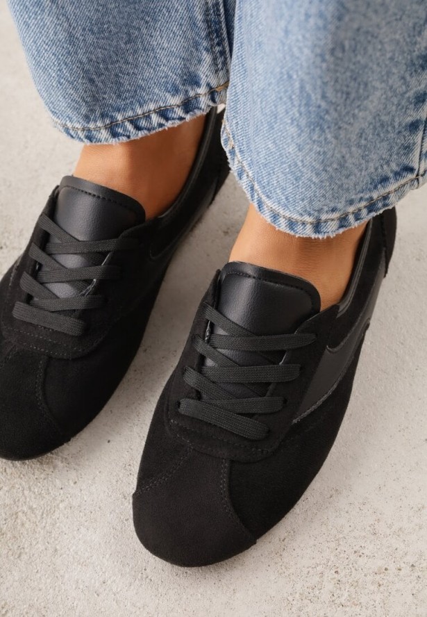 Czarne Sneakersy Kultowe Tenisówki Y2K z Imitacji Zamszu Nerialle
