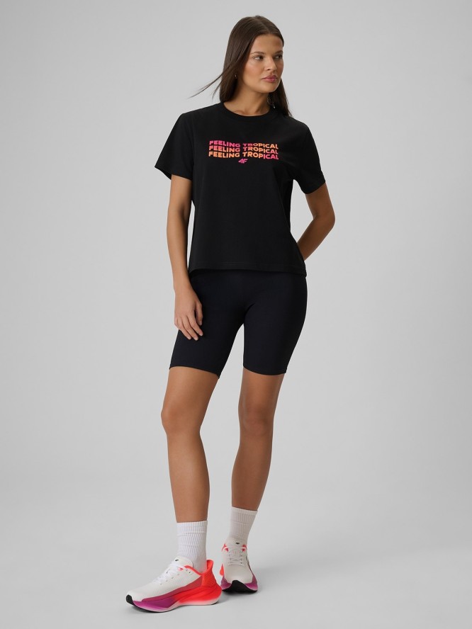 4F T-shirt boxy z nadrukiem damski - czarny XL