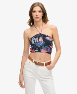 superdry Woven Crop Cut Out Top – dopasowany krój, marszczony tył – Vera Floral