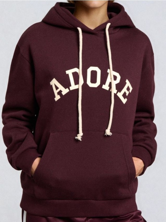 Bluza hoodie z napisem - bordowy