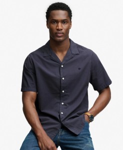 superdry Koszula Cabana krótki rękaw z bawełny organicznej – SOFT NAVY