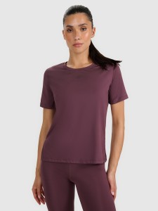 4F Koszulka treningowa regular szybkoschnąca damska - brązowa XS