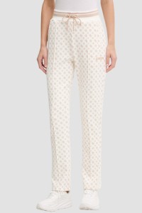 GUESS Kremowe damskie spodnie dresowe w monogram New Aggie, Rozmiar XS