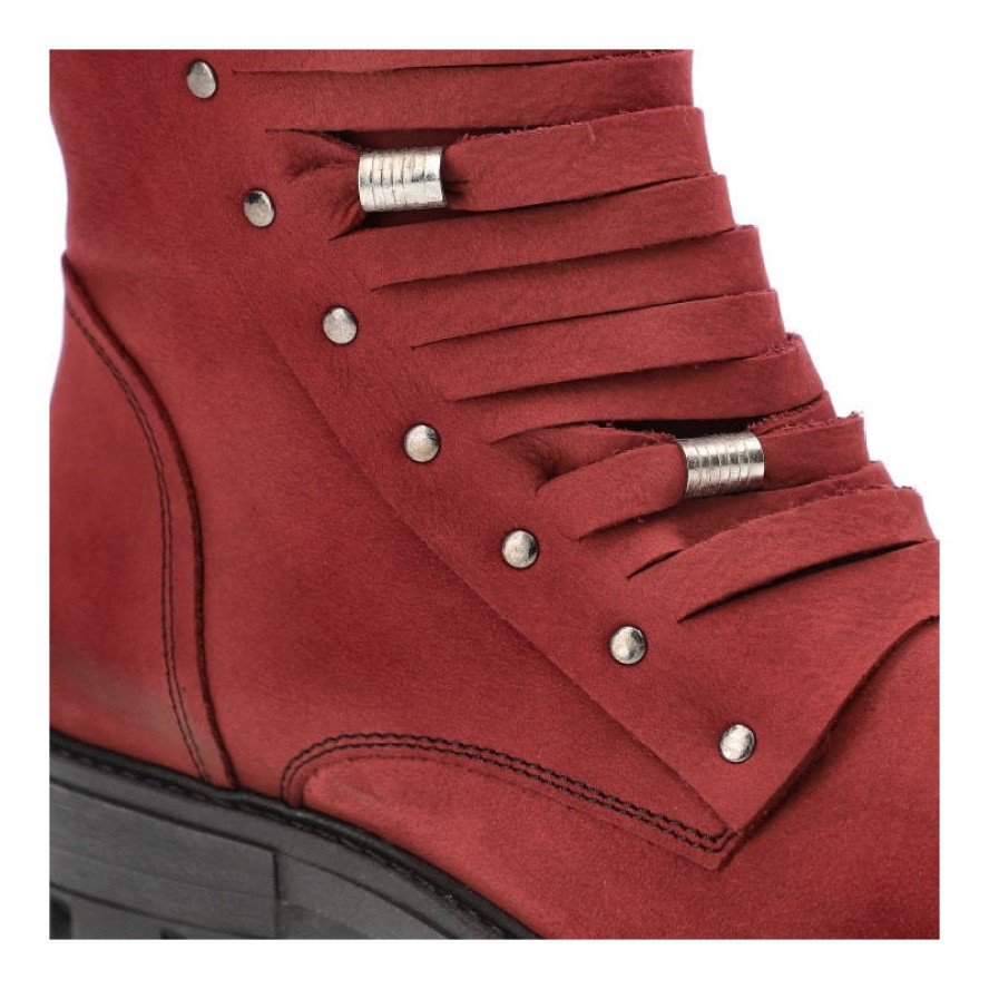 Czerwone Botki Pollonus Damskie Skórzane Modne Buty