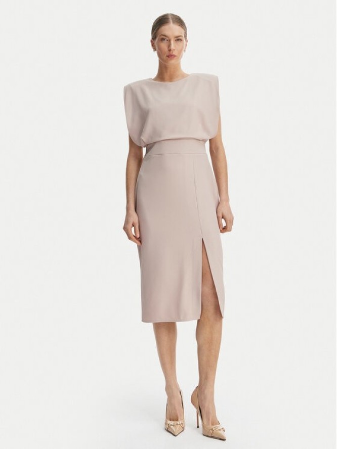 Rinascimento Sukienka koktajlowa CFC0127570003 Beżowy Slim Fit