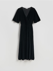 Welurowa sukienka z plisowaniem - czarny