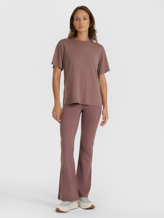 4F T-shirt oversize z modalem damski - brązowy L