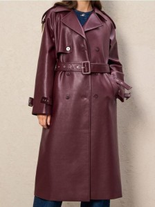 Płaszcz z paskiem - bordowy