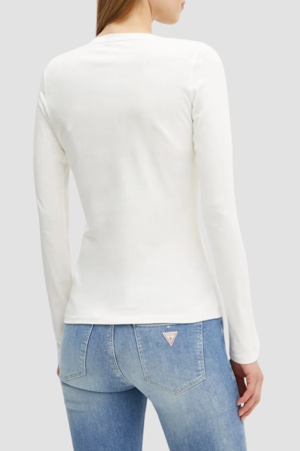 GUESS Biały damski longsleeve Love Tee, Rozmiar M