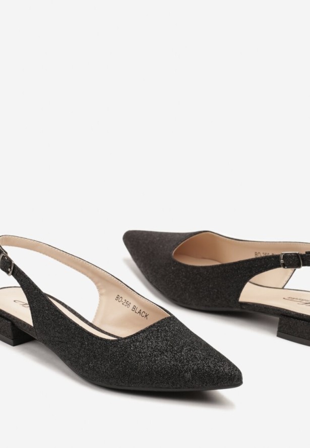 Czarne Sandały na Płaskiej Podeszwie Ozdobione Brokatem i Paskiem Delarwenna