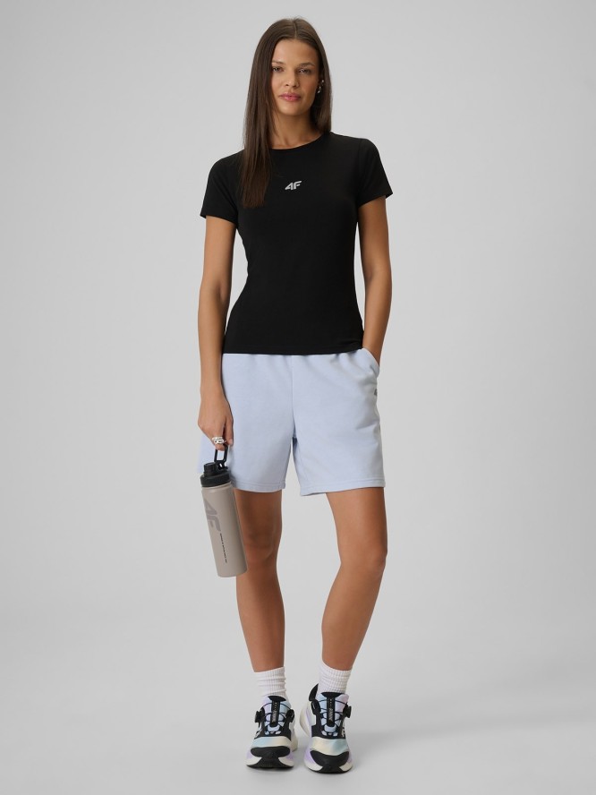 4F T-shirt slim gładki damski - czarny S