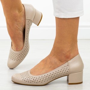 Cieliste ażurowe czółenka damskie na obcasie Sergio Leone Pb293