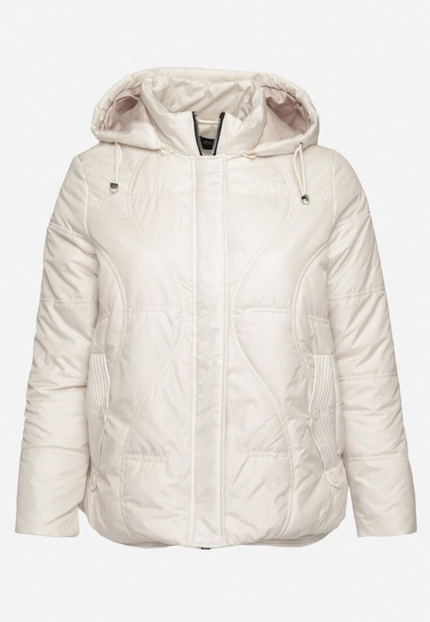 Jasnobeżowa Pikowana Kurtka z Odpinanym Kapturem i Kieszeniami Vilbia