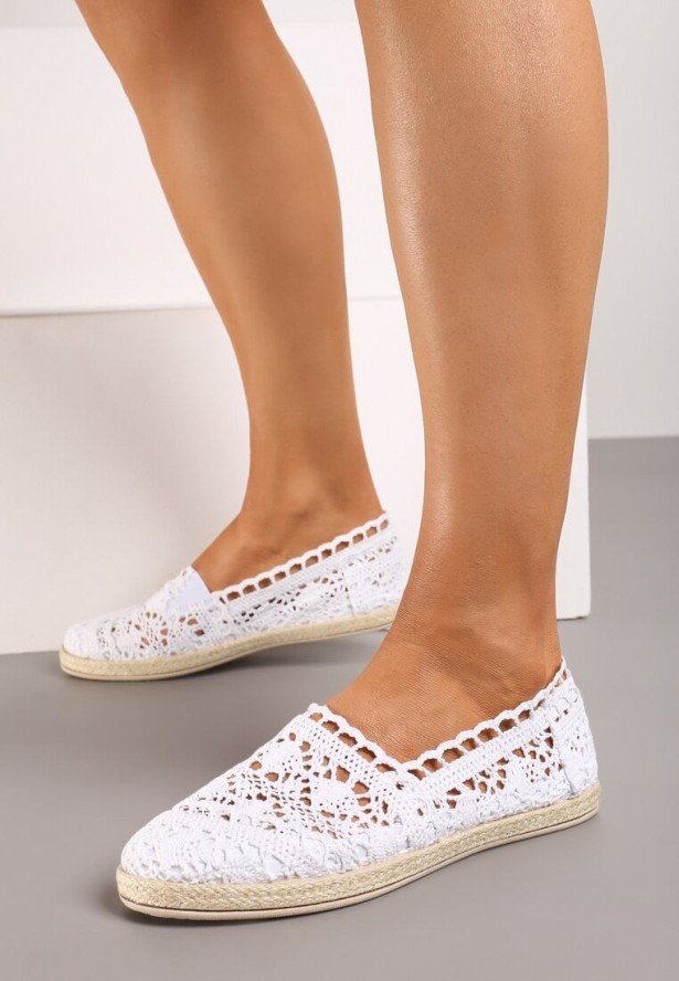 Białe Ażurowe Espadryle na Podeszwie z Plecionki Satisfyinglys
