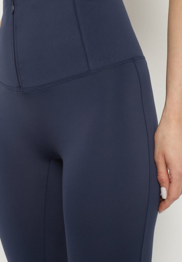 Granatowe Spodnie Typu Dzwony z Wysokim Stanem Evelauri