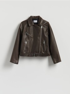 Kurtka ramoneska z paskiem - brązowy