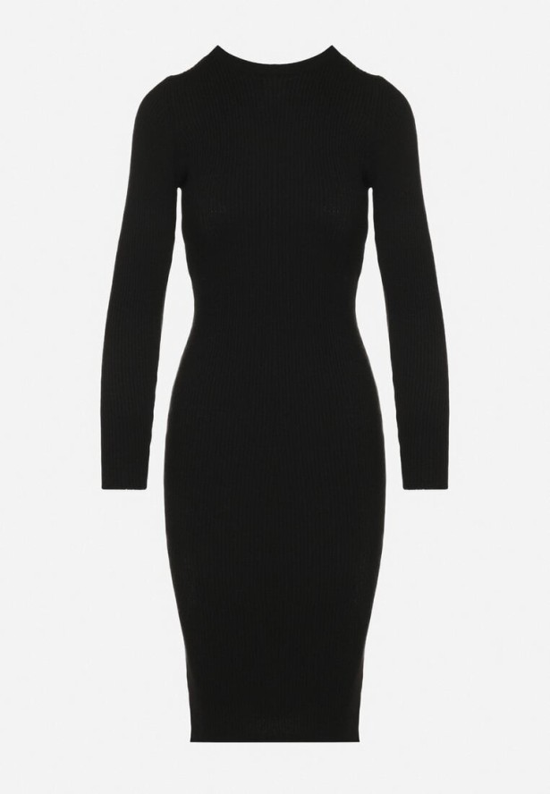 Czarna Sukienka Dzianinowa Dopasowana Morttina