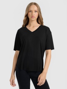 4F T-shirt oversize z modalem damski - czarny XL