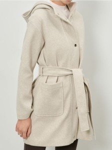 Płaszcz z kapturem z zapięciem na zatrzaski - kremowy