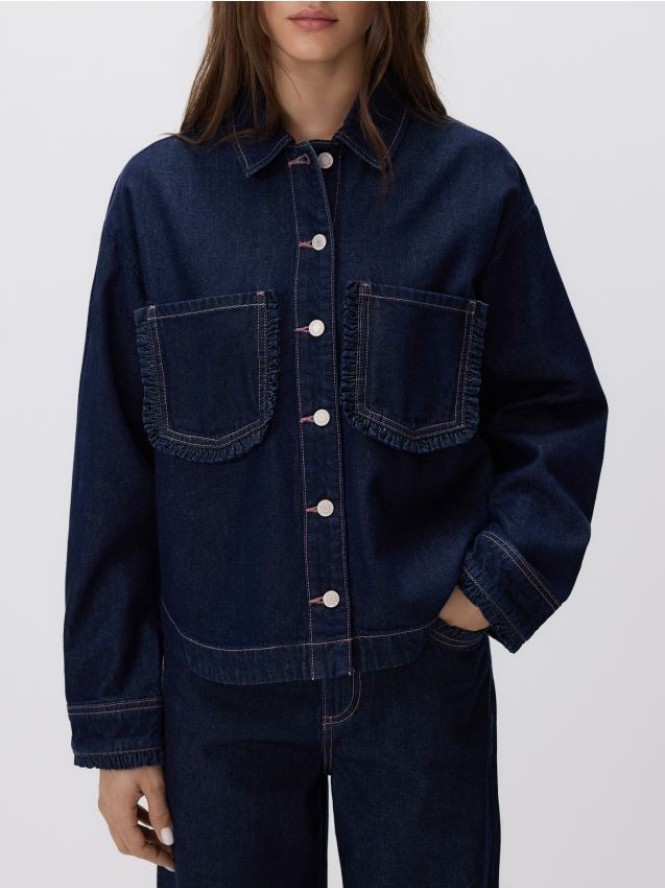 Koszula z falbankami - granatowy