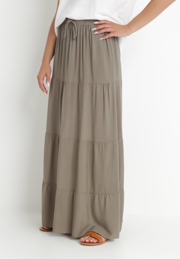 Ciemnozielona Rozkloszowana Spódnica z Bawełny Amalthea