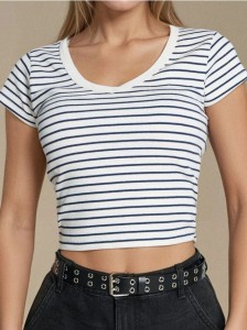 Koszulka basic w prążek - wielobarwny