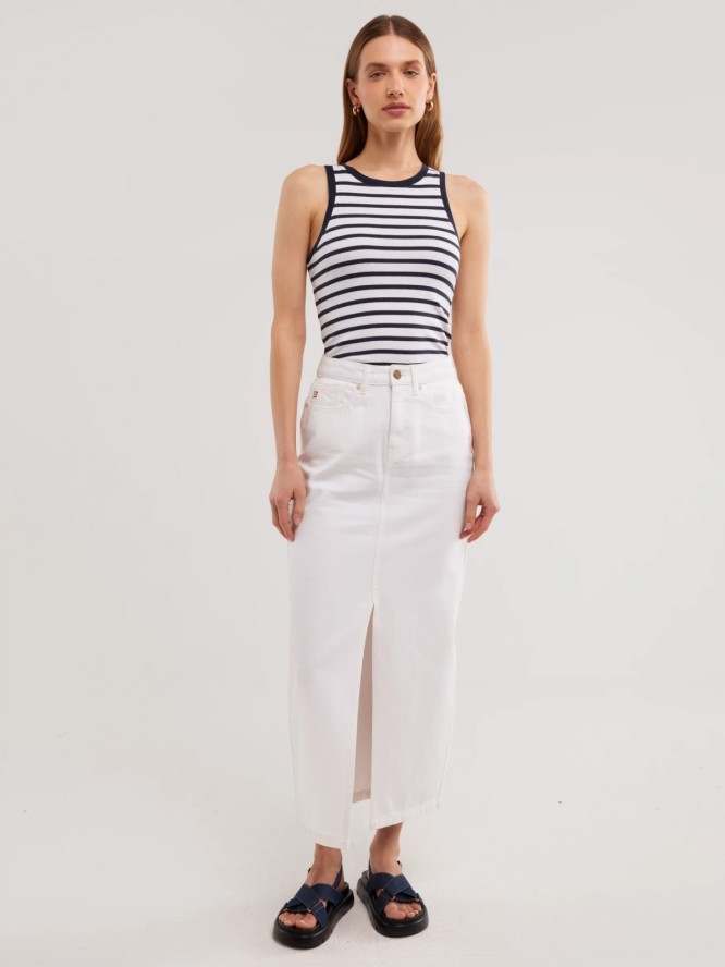 Koszulka damska na ramiączkach w paski biało-czarna Rozza 100