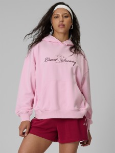 4F Bluza dresowa loose z kapturem damska - różowa XL