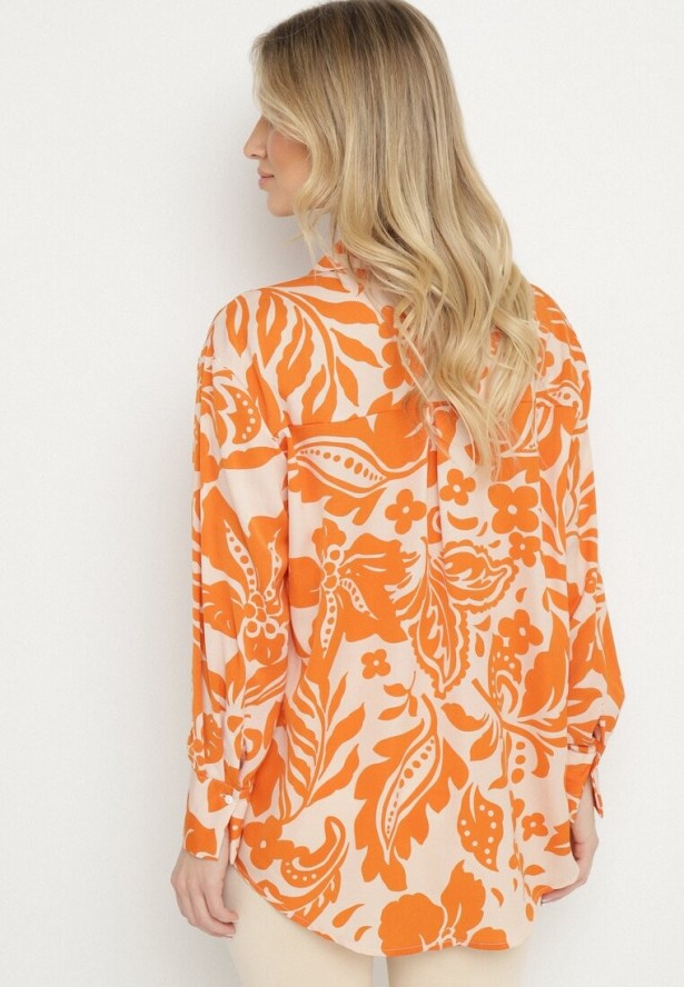 Pomarańczowa Koszula o Luźnym Fasonie w Kwiatowy Wzór Edala