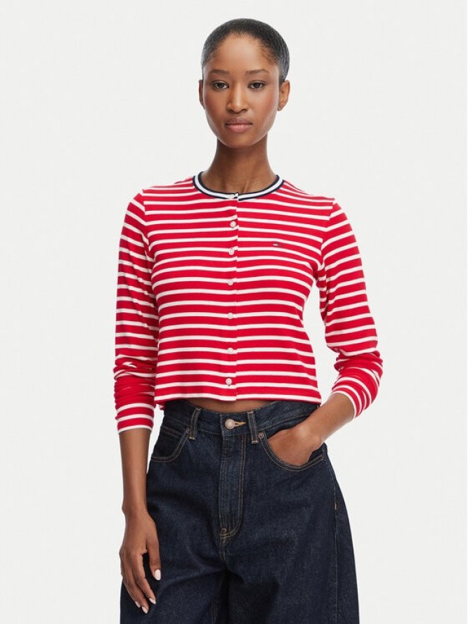 Tommy Jeans Kardigan DW0DW22805 Czerwony Slim Fit