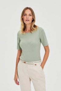 Bluzka z prążkowanego materiału oliwkowa