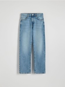 Jeansy straight ze średnim stanem - niebieski