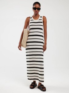 Sukienka damska maxi dzianinowa w paski biało-czarna Idalia 100