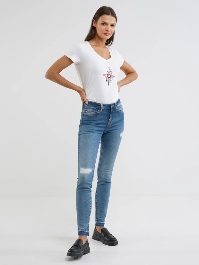 Jeansy damskie skinny z przetarciami niebieskie Adela 483